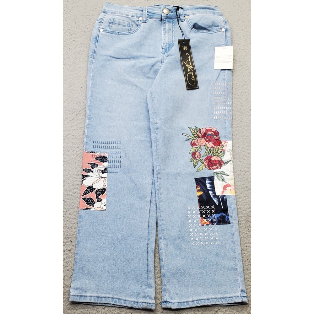 DG2 by Diane Gilman Jeans Women 6T Multi Denim Patchwork Floral Stretch Straight